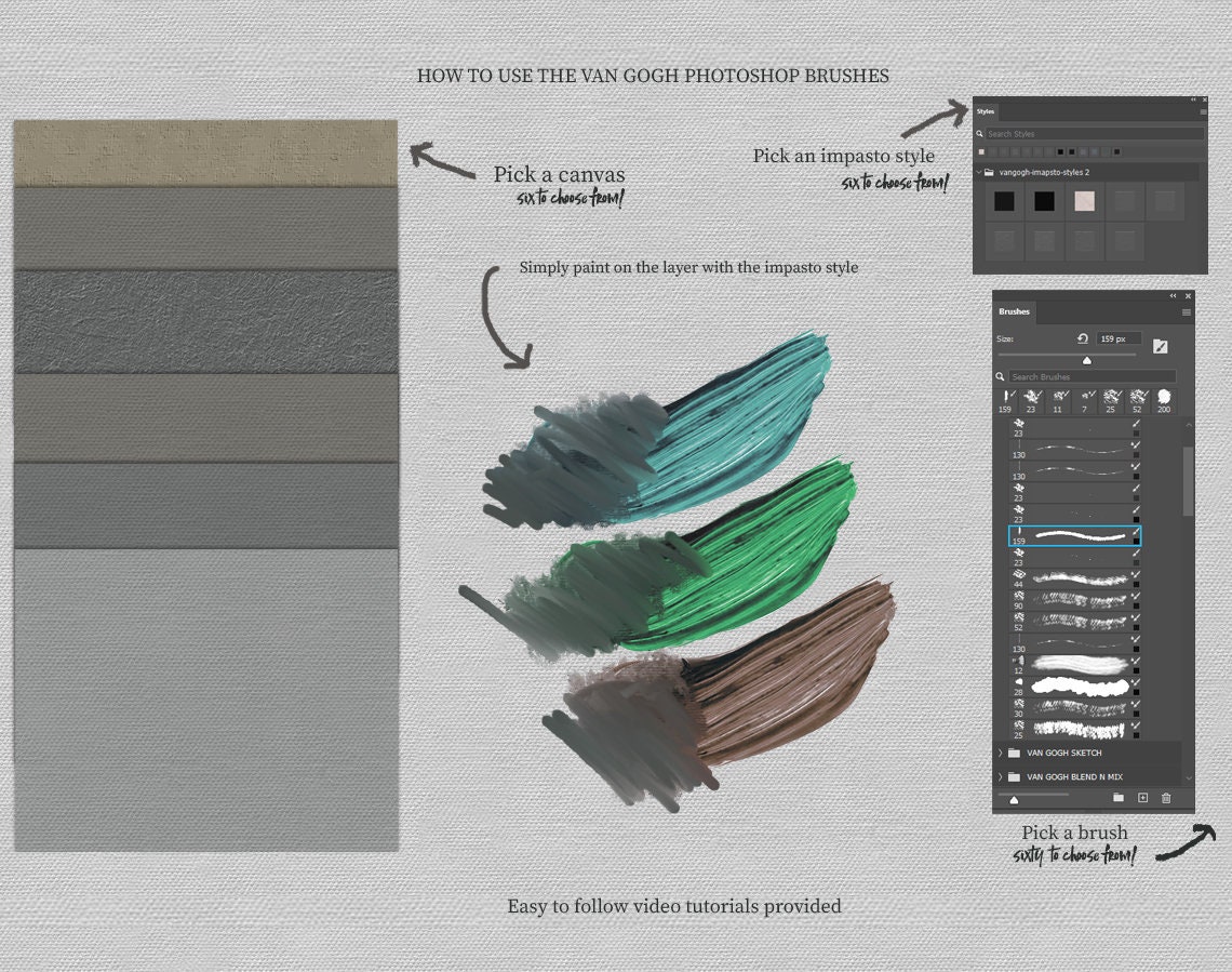 Vincent Van Gogh Brushes A Set of 60 Dynamic Etsy Australia