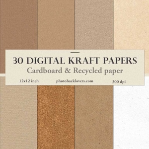 30 carte digitali Kraft - Sfondi di cartone - stampabili di carta scrapbook marrone - Download istantaneo per uso personale e commerciale