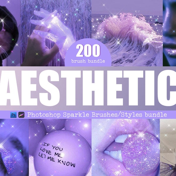 Boujee Aesthetic Sparkle Photoshop Brush Bundle +styles- over 100 brushes, Fairy Sparkle, Dust Bokeh, Glitter Brush, Magical Overlays