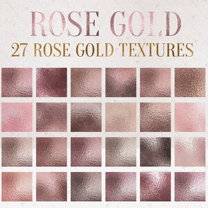 Puede incluir: 27 texturas de oro rosa, una colecci&oacute;n de fondos de papel digital con acabado met&aacute;lico.