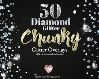 50 Chunky Diamond Glitter Overlays, Transparent PNG Clipart, Sparkle Digital Download