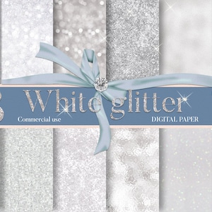 papier numérique à paillettes blanches, BOKEH BLANC, textures à paillettes blanches, arrière-plans à paillettes blanches, papier de scrapbooking blanc, papier blanc