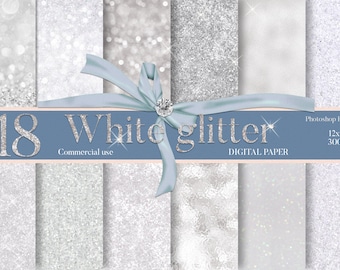 white glitter digital paper, WHITE BOKEH, white  glitter textures, white glitter  backgrounds, white scrapbook paper, white paper
