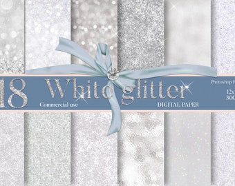 White Glitter Digital Paper: Sparkling Winter Textures (18 JPG Files)