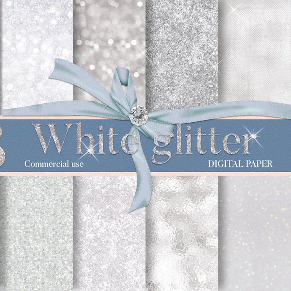 white glitter digital paper, WHITE BOKEH, white  glitter textures, white glitter  backgrounds, white scrapbook paper, white paper