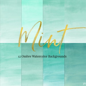 Mint Watercolor Ombre Digital Paper, watercolor Pattern, Printable Scrapbook - watercolour Textures