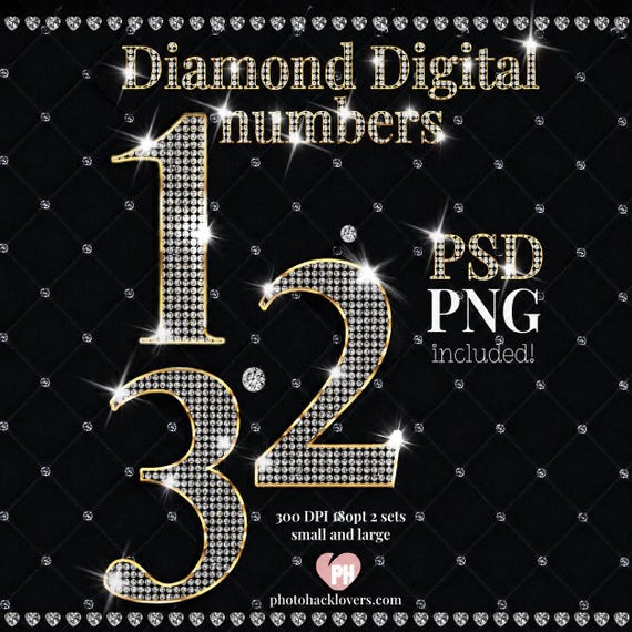 Number Clipart Set: Gold Glitter Sparkle - Transparent Background