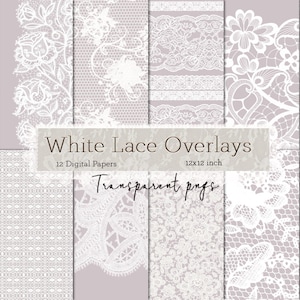 Superpositions de dentelle blanche, superpositions de dentelle transparentes, png de dentelle, textures de dentelle blanche, papiers numériques de dentelle blanche, scrapbooking, téléchargement immédiat,