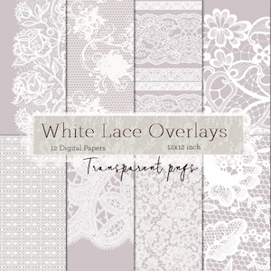 White lace overlays, transparent lace overlays, lace png, white lace textures, white lace digital papers, scrapbooking, instant download,