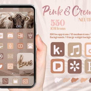 Neutral App IOS Icons, 550 Pink Crème Themed, IOS-App-Icons