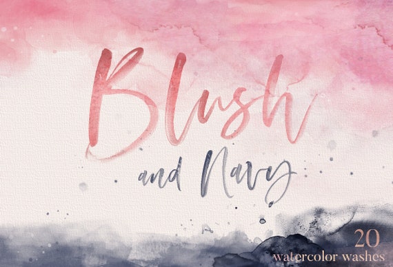 Watercolor Blush And Navy Watercolor Splash Watercolor Etsy