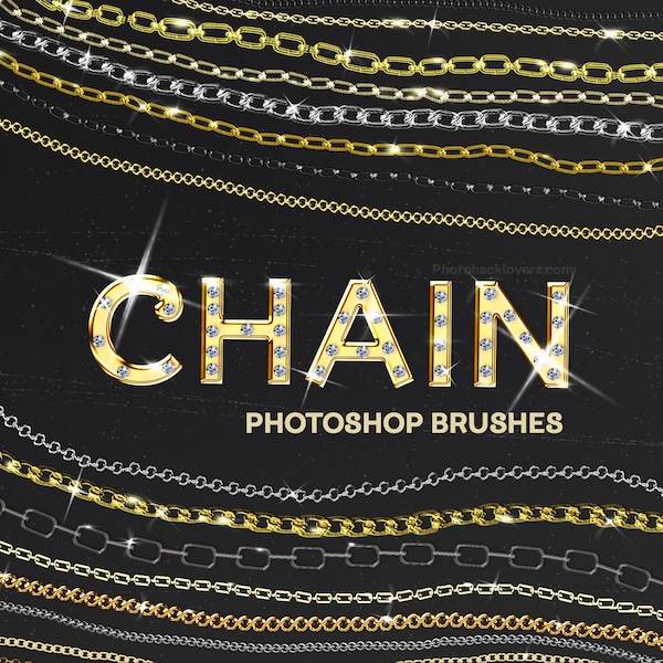 40 Chain Photoshop Brushes- Chain Photoshop brush pack-30 Gold & Silver Photoshop Styles- 40 chain necklace brushes, Sparkling jewelry brush