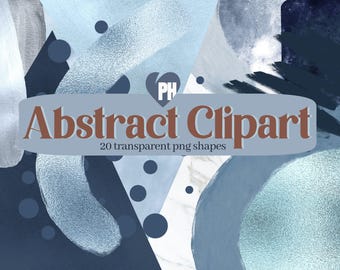 Babyblauwe abstracte vormen Set van 20 transparante metalen en aquarelvormen