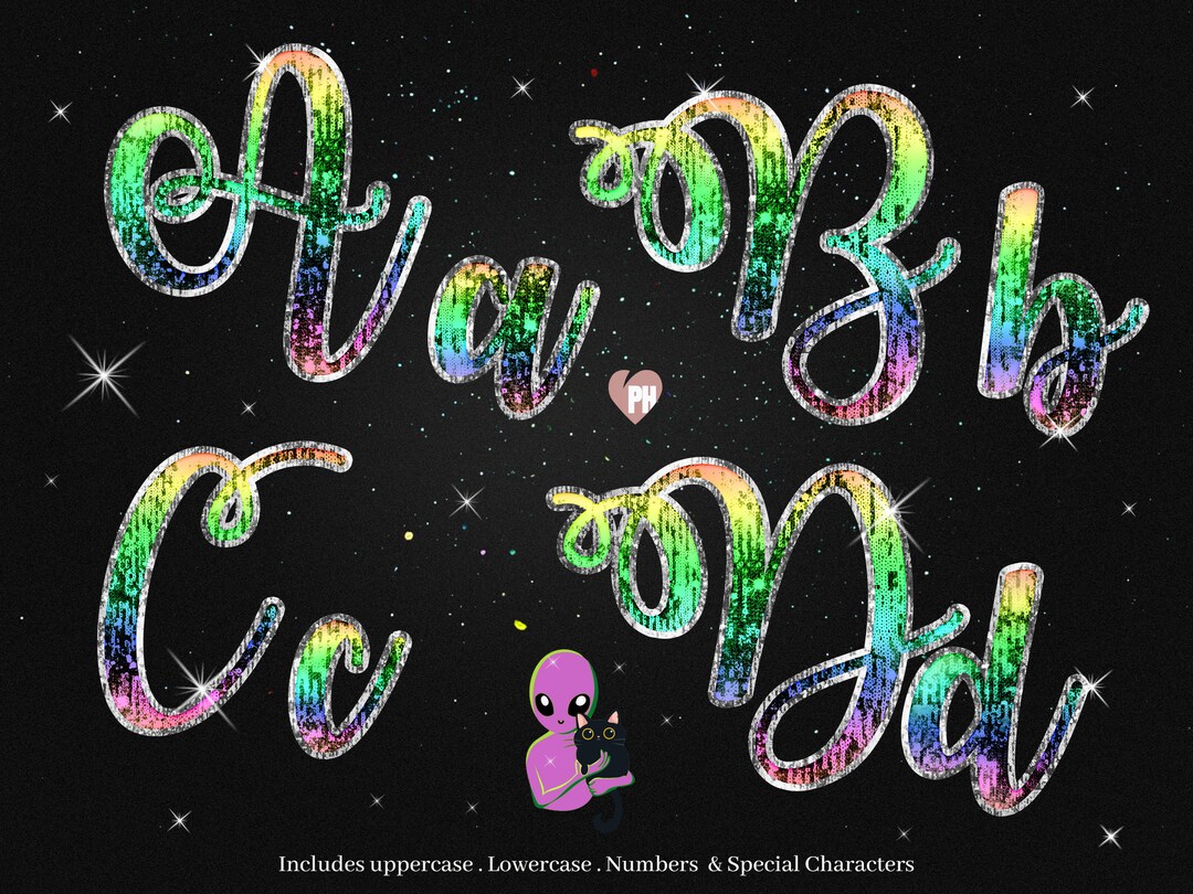 Rainbow Sequin Alphabet Clipart: Glitter Letters PNG & PSD Set - Etsy