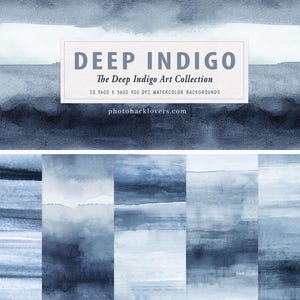 Deep Indigo Watercolor Backgrounds- 15 Blue Digital Papers, 12x12, Printable textures for wedding invites, Art, Scrapbooking, Canva