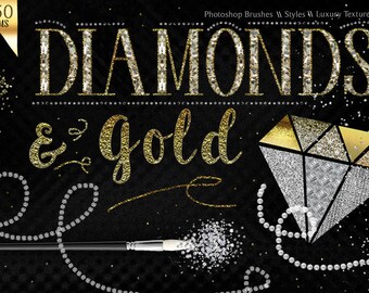 Diamond and Gold Photoshop Styles, Brushes and Textures, Digital Paper Kit