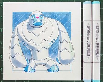 Yeti Robot 6" x 6" Original Marker Drawing