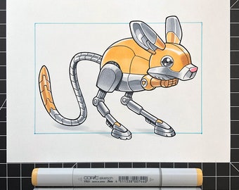 Jerboa Robot 6" x 8" Original Marker Drawing