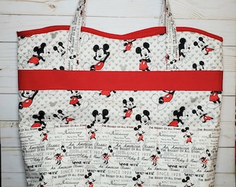 Disney Mickey and Minnie tote bag, diaper bag, book bag, handbag, tote bag, weekend bag, overnight bag, travel bag, carry all, purse, hobo