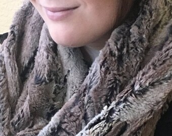 Gray Faux Fur Infinity Scarf Double Fold for Winter | Luxe Blanket Minky Blanket Scarf Women