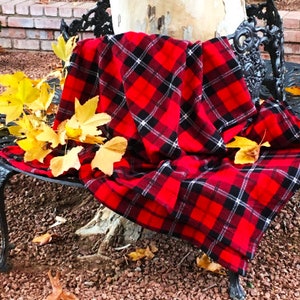 Red Plaid Fabric Blanket | Fleece Blanket Adult | Holiday Blanket for Dad | Buffalo Plaid Print Lodge Throw