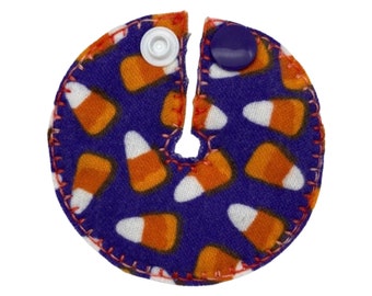 Candy Corn on Purple Tube Pad | Tubie Pad | Halloween | Enteral Feeding | Split Gauze | Gastroparesis