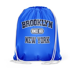 Brooklyn NYC Icon Gymsac/Sac à dos Bleu avec accords épais blancs image 2