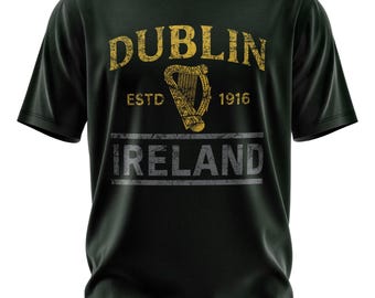 Vintage Dublin Ireland T-Shirt: Gaelic Harp, Emerald Isle Heritage