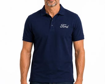 Ford Script Logo Polo Shirt, Mustang GT Cotton Polo, Ford Performance Polo for Men, Car Enthusiast Shirt, Bottle Green Mustang Polo