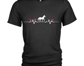 Camiseta unisex de algodón orgánico con ECG de latidos para amantes de los caballos y ponis n.° 4712