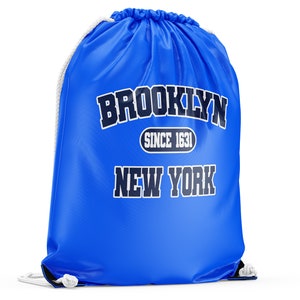 Brooklyn NYC Icon Gymsac/Sac à dos Bleu avec accords épais blancs image 1