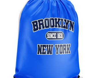 Brooklyn NYC Icon Gymsac/Sac à dos Bleu avec accords épais blancs