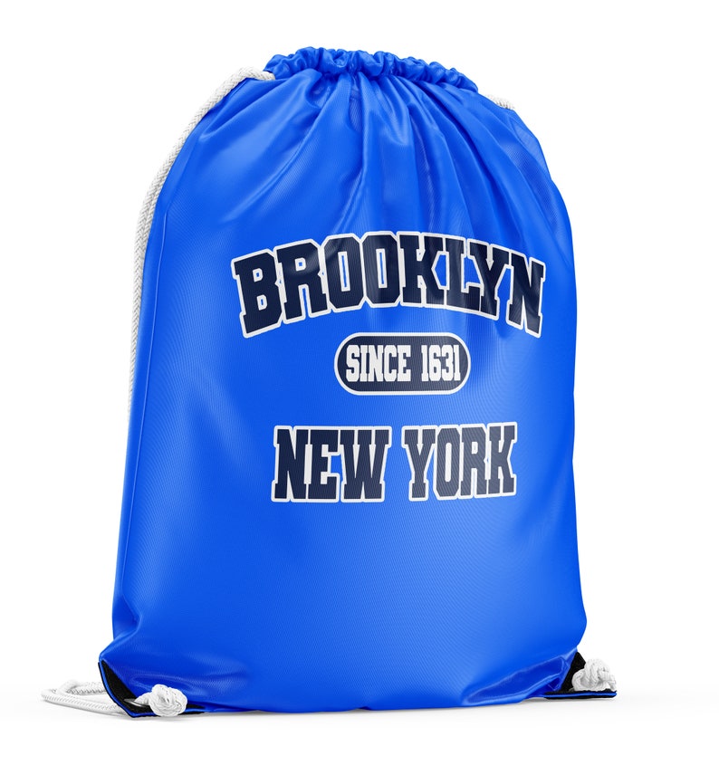 Brooklyn NYC Icon Gymsac/Sac à dos Bleu avec accords épais blancs image 1