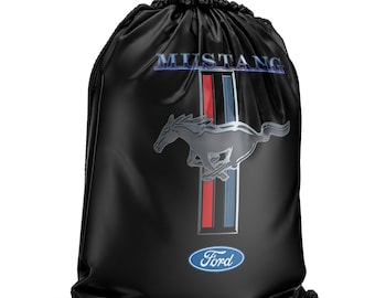 Ford Mustang Vintage Tribar Icon Gymsac/Backpack Black with Black Chunky Chords