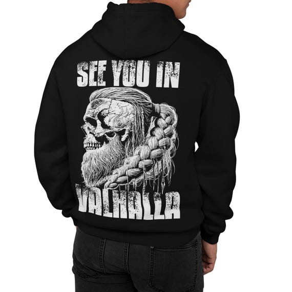 Neverless Maglietta Uomo See You In Valhalla: Stampa Con Spada E Rune, Motivo Mimetico, 100% Cotone, Casual Streetwear, Taglia XL - 2