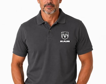 Polo RAM pour homme, polo en piqué Dodge RAM, chemise de golf pour amateur de camions, polo de travail avec logo RAM, chemise décontractée automobile, polo gris foncé