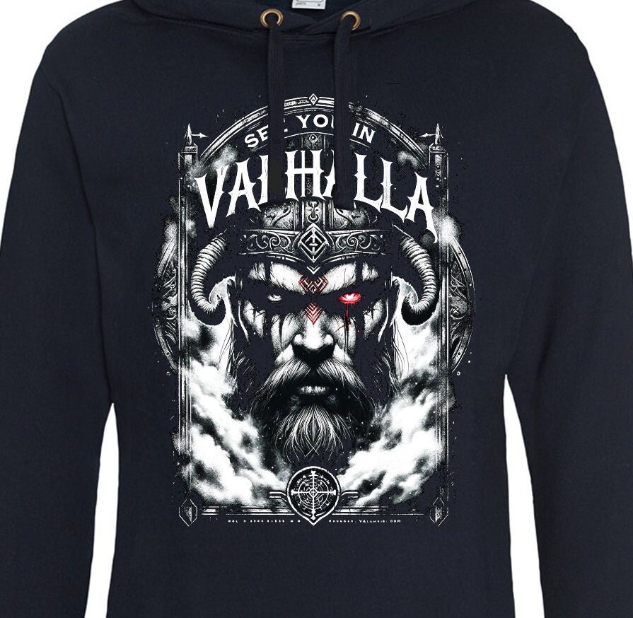 Black Viking Hoodie / Ragnar Feasting in Valhalla / Snakes and Skulls