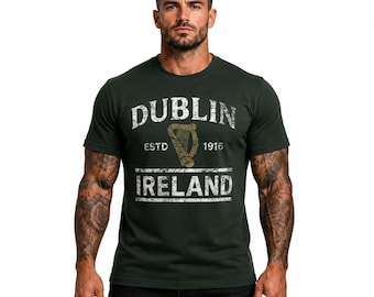 Dublin Ireland T-Shirt, Irish Heritage Graphic Tee, Vintage Dublin Shirt, Ireland Souvenir Shirt, Celtic Harp St Patrick’s Day Tee