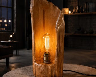 Hand-Carved Irish Driftwood Lamp | Dimmable LED Table Lamp | One-of-a-Kind Rustic Wood Lighting | Handmade Artisan Home Décor