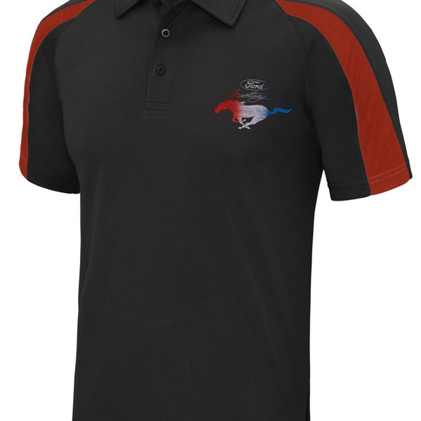 Official Licensed Ford Mustang Vintage RWB Pony Cool Performance Polo Shirt
