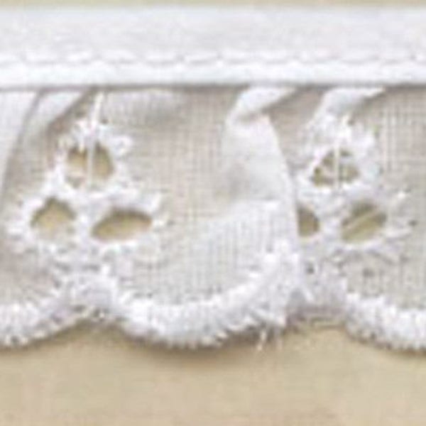 Ruffled Eyelet Fabric Sewing Lace trim white 1" for baby clothes, blankets and accessories