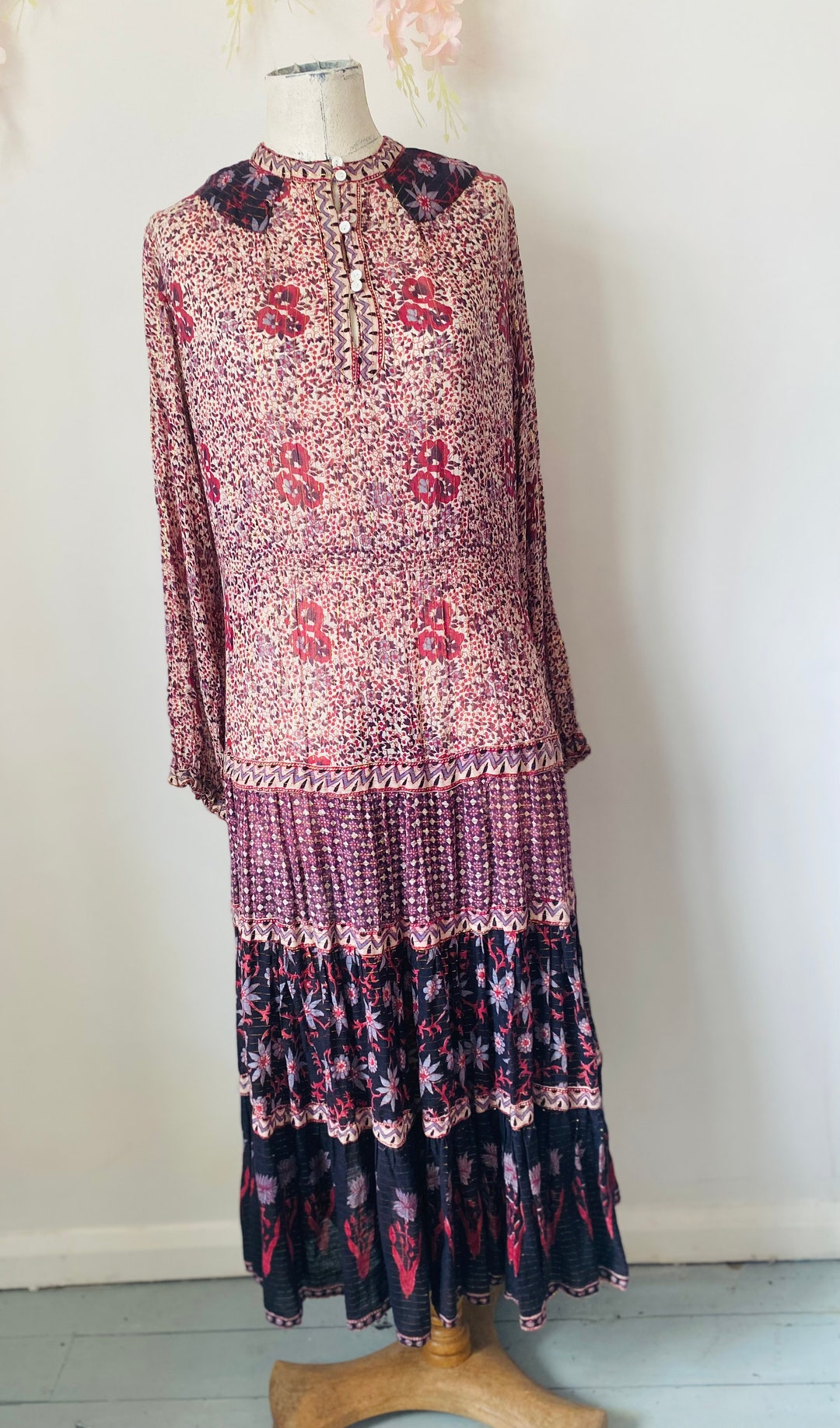 1970s Phool Indian Gauze Dress Etsy