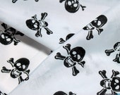 POLY COTTON FABRIC - Skull Crossbones (Black on White) - halloween fabric
