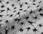 Poly Cotton Fabric - Incy Wincy Black Spider on WHITE - halloween fabric