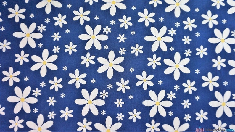 Children/'s Material Yellow Floral Daisy Blue Navy Flower Polycotton Fabric