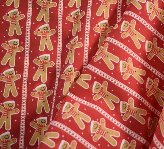 PolyCotton Fabric Kids Gingerbread Christmas Reduced Prices Metre NEW