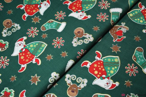 Red /& Cream Christmas Stocking Print Fabric Material Metre 100/% Cotton Fabric