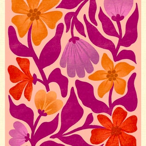 May include: A digital illustration of a floral pattern with pink, orange, and red flowers on a light pink background. The flowers are stylized and have a retro feel. The text "last word illustration" is at the bottom of the image.