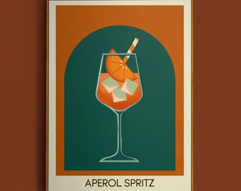 Aperol Spritz Cocktail Print, Aperol Spritz Poster, Bar Wall Art, Classic Bar Cart Art Prints, Retro Print, Bar Accessories
