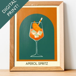 Digital Aperol Spritz Cocktail Print, Aperol Spritz Cocktail Poster, Bar Wall Art, Classic Bar Cart Art Prints, Retro Print, Bar Accessories